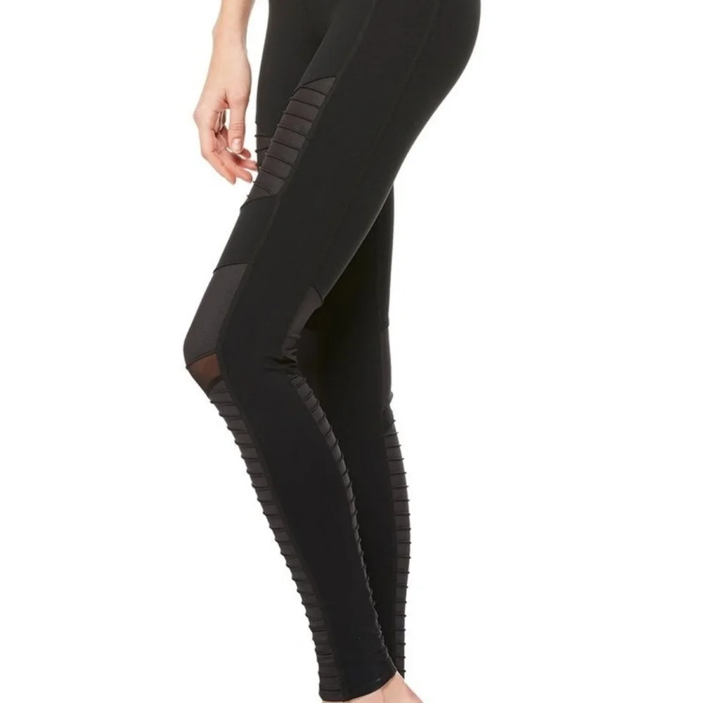 Alo Yoga Moto Leggings Black Mesh High Waist Compression Yoga Pants XS 27”